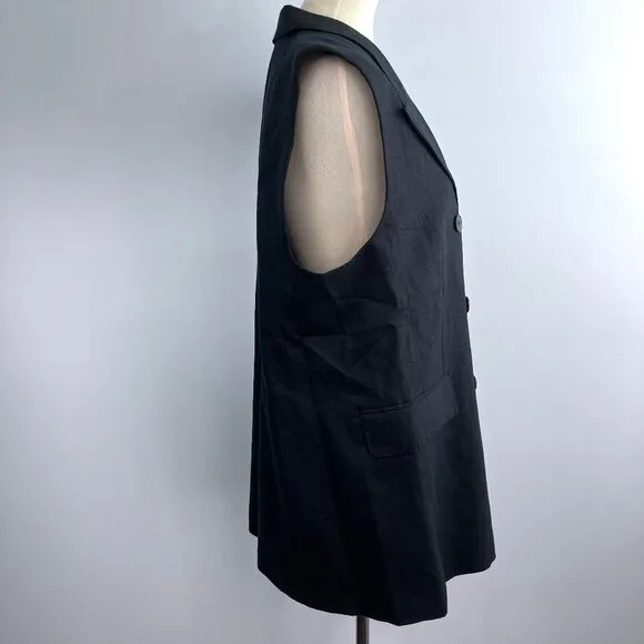 Banana Republic Palma Linen Long Blazer Vest 16 Black Neutral Suit Lined Plus
