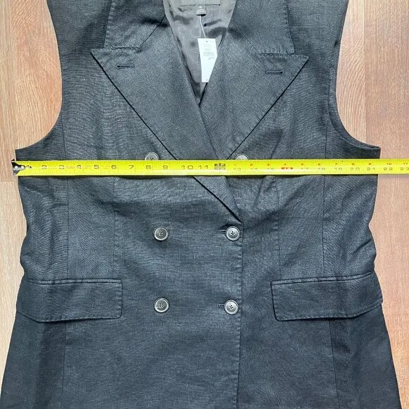 Banana Republic Palma Linen Long Blazer Vest 16 Black Neutral Suit Lined Plus