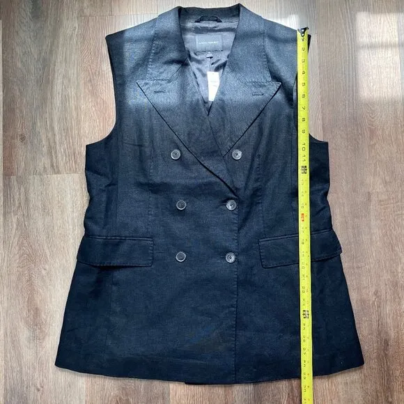 Banana Republic Palma Linen Long Blazer Vest 16 Black Neutral Suit Lined Plus