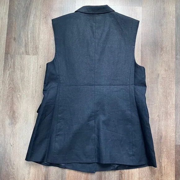 Banana Republic Palma Linen Long Blazer Vest 16 Black Neutral Suit Lined Plus
