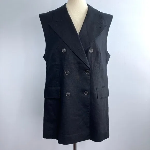 Banana Republic Palma Linen Long Blazer Vest 16 Black Neutral Suit Lined Plus