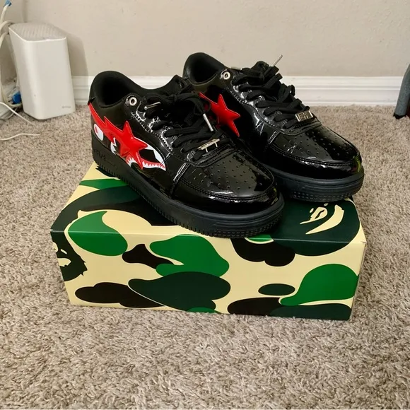 BAPE SHARK FACE Black and Red Sneakers
