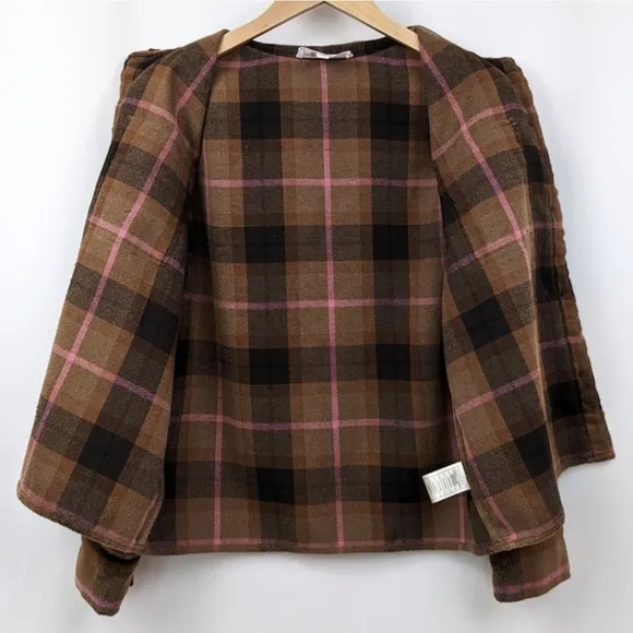 BB Dakota Steve Madden Boxy Plaid Shacket Fleece Jacket Button Front Brown M