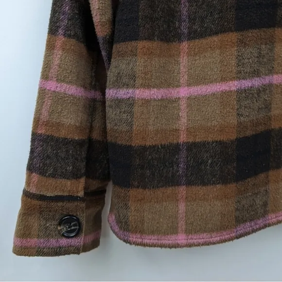 BB Dakota Steve Madden Boxy Plaid Shacket Fleece Jacket Button Front Brown M