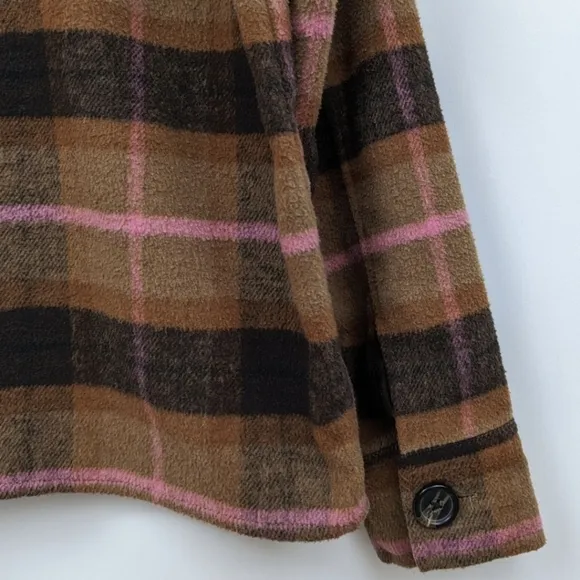 BB Dakota Steve Madden Boxy Plaid Shacket Fleece Jacket Button Front Brown M