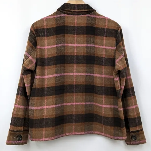 BB Dakota Steve Madden Boxy Plaid Shacket Fleece Jacket Button Front Brown M