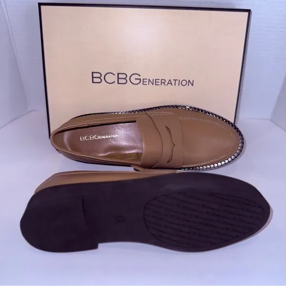 BCBGeneration Luxe Tan Penny Loafers – NWT Comfort   Style Size 9M