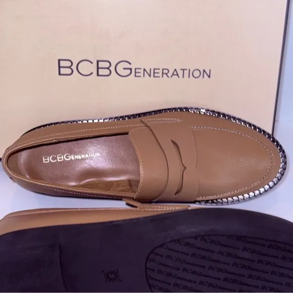 BCBGeneration Luxe Tan Penny Loafers – NWT Comfort   Style Size 9M