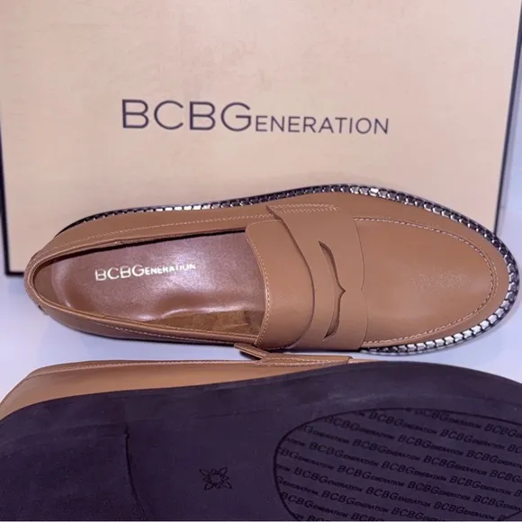 BCBGeneration Luxe Tan Penny Loafers – NWT Comfort   Style Size 9M