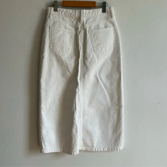 BDG Sz M White Denim Front Slit Midi Skirt