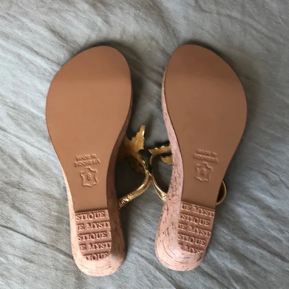 Beaded Palm Tree &quot;Addison&quot; Cork Wedge Slide Thong Sandal