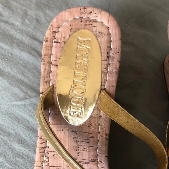 Beaded Palm Tree &quot;Addison&quot; Cork Wedge Slide Thong Sandal