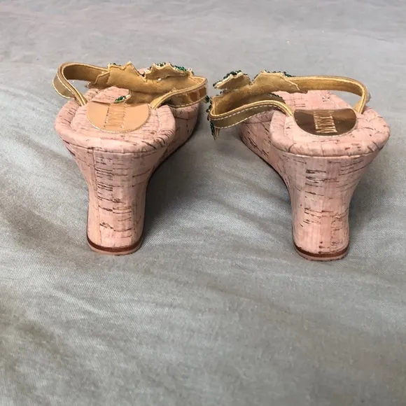 Beaded Palm Tree &quot;Addison&quot; Cork Wedge Slide Thong Sandal