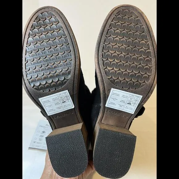 BEARPAW Boots Women’s Size 8 Obsidian Wool Fleece &amp; Black Suede Stacked Heel NWT
