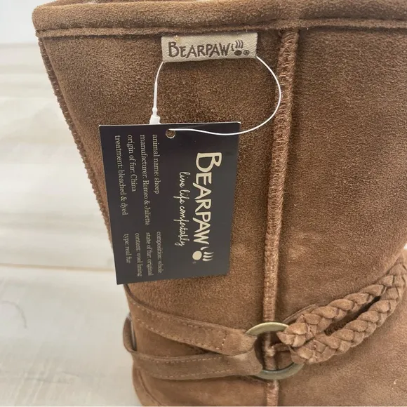 Bearpaw NWT Adele Hickory Suede Fleece Lined Snow Boots Sz 9 Leather Sherpa