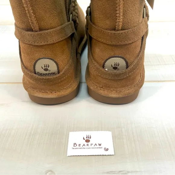 Bearpaw NWT Adele Hickory Suede Fleece Lined Snow Boots Sz 9 Leather Sherpa