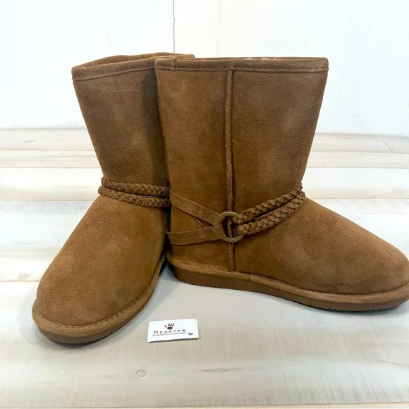 Bearpaw NWT Adele Hickory Suede Fleece Lined Snow Boots Sz 9 Leather Sherpa