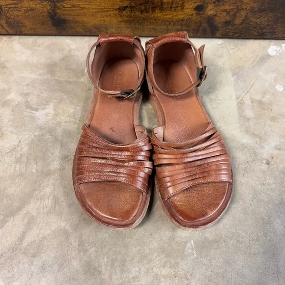 Bed Stu Lilia Ankle Strap Leather Sandals Open Toe Strappy Tan womens 8.5 summer