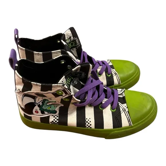 BEETLEJUICE Striped Sneakers with Green and Purple Accents