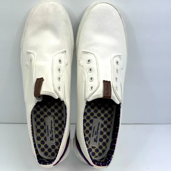 BEN SHERMAN,PERCY LACELESS WHITE TEXTILE LOAFERS,BLUE JEANS COLOR,SIZE 11.5 MENS