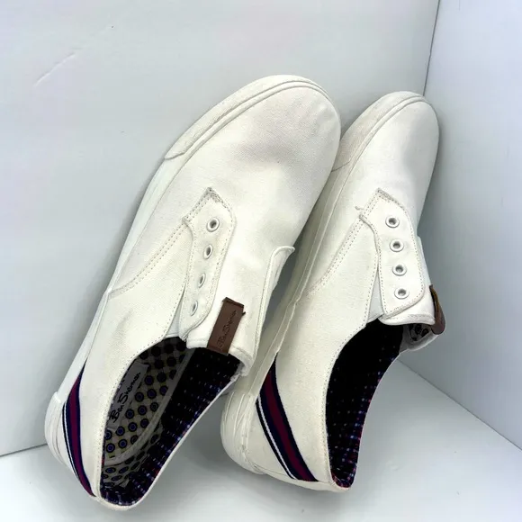 BEN SHERMAN,PERCY LACELESS WHITE TEXTILE LOAFERS,BLUE JEANS COLOR,SIZE 11.5 MENS