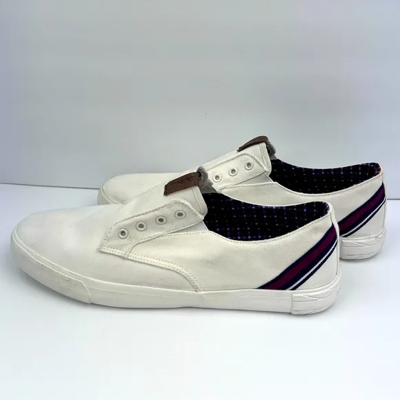 BEN SHERMAN,PERCY LACELESS WHITE TEXTILE LOAFERS,BLUE JEANS COLOR,SIZE 11.5 MENS