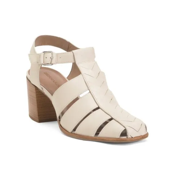 BERNARDO EGGSHELL Made In Brazil Leather Belmont Fisherman Heeled Sandals