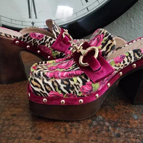 Betsey Johnson Aydin Printed Velvet Platform Clog