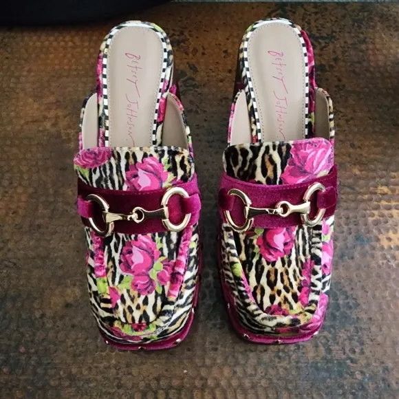 Betsey Johnson Aydin Printed Velvet Platform Clog
