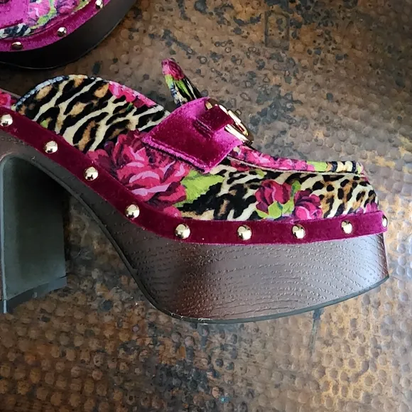 Betsey Johnson Aydin Printed Velvet Platform Clog