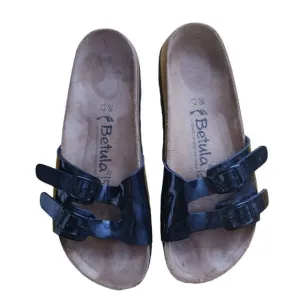 Betula By Birkenstock Shiny Black Patent Leather 2 Strap Sandals 38 L7 M5-EUC