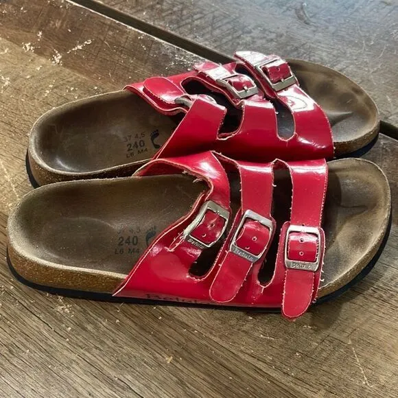 Betula by Birkenstock Woogie Women's Red Patent Leather Slide Sandals Size 6