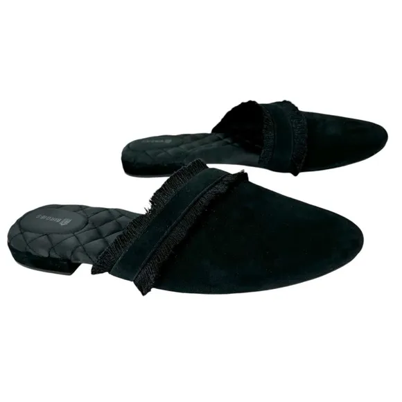Birdies Ani Slide Black Suede Fringe Asymmetrical Mules Slip on Loafers Size 11