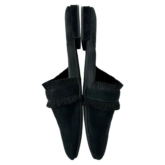 Birdies Ani Slide Black Suede Fringe Asymmetrical Mules Slip on Loafers Size 11