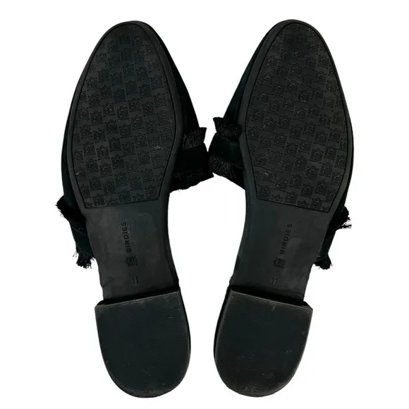 Birdies Ani Slide Black Suede Fringe Asymmetrical Mules Slip on Loafers Size 11