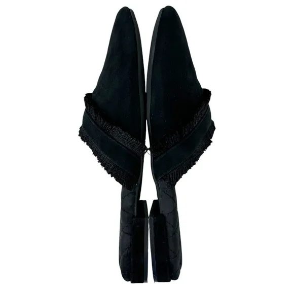 Birdies Ani Slide Black Suede Fringe Asymmetrical Mules Slip on Loafers Size 11