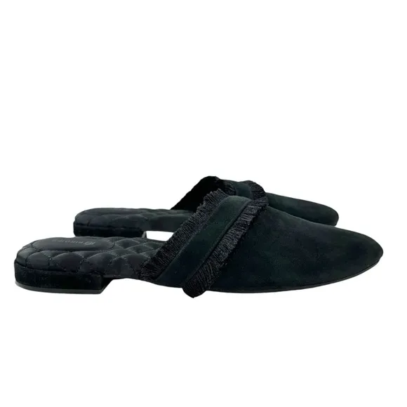 Birdies Ani Slide Black Suede Fringe Asymmetrical Mules Slip on Loafers Size 11