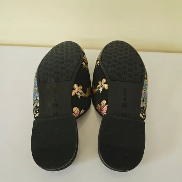 Birdies Phoebe Embroidered Floral Jacquard Slipper Mules Flats in Black Size 8.5