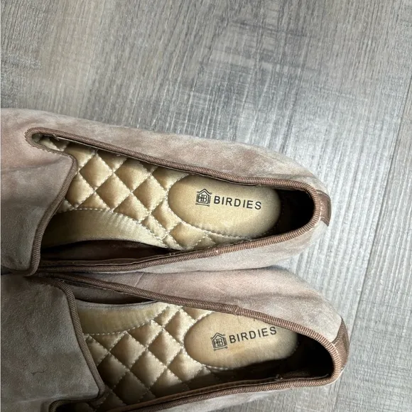 Birdies Tan Suede Slip On Loafers With Quilted Lining Size 7.5