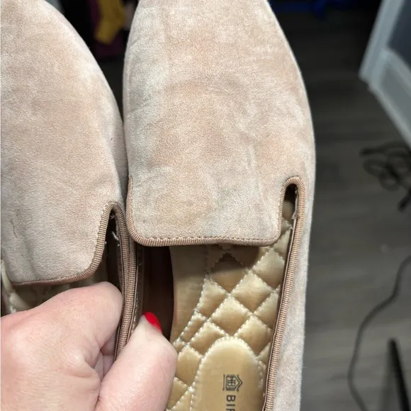 Birdies Tan Suede Slip On Loafers With Quilted Lining Size 7.5