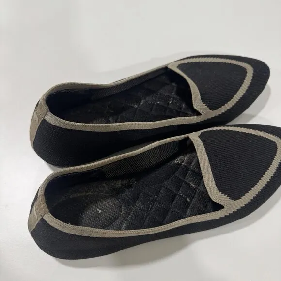 Birdies Women’s Size 9 Blackbird Knit Flats - Jet Black With Tan Trim Shoes