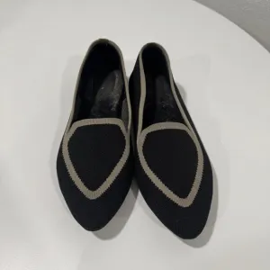 Birdies Women’s Size 9 Blackbird Knit Flats - Jet Black With Tan Trim Shoes