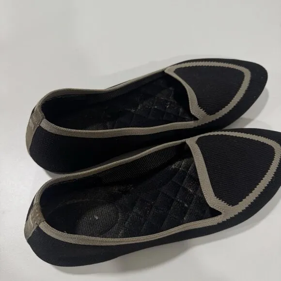 Birdies Women’s Size 9 Blackbird Knit Flats - Jet Black With Tan Trim Shoes