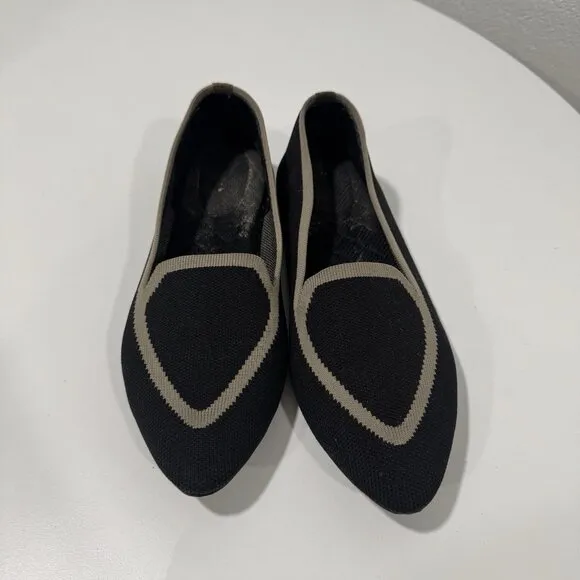 Birdies Women’s Size 9 Blackbird Knit Flats - Jet Black With Tan Trim Shoes