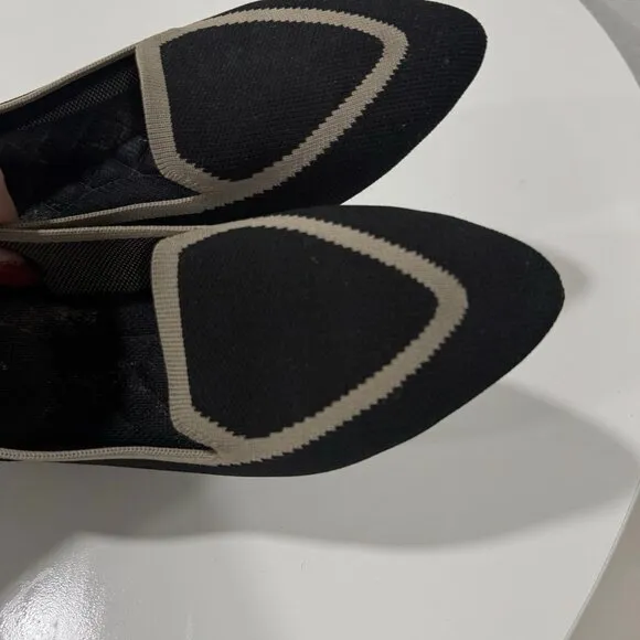 Birdies Women’s Size 9 Blackbird Knit Flats - Jet Black With Tan Trim Shoes