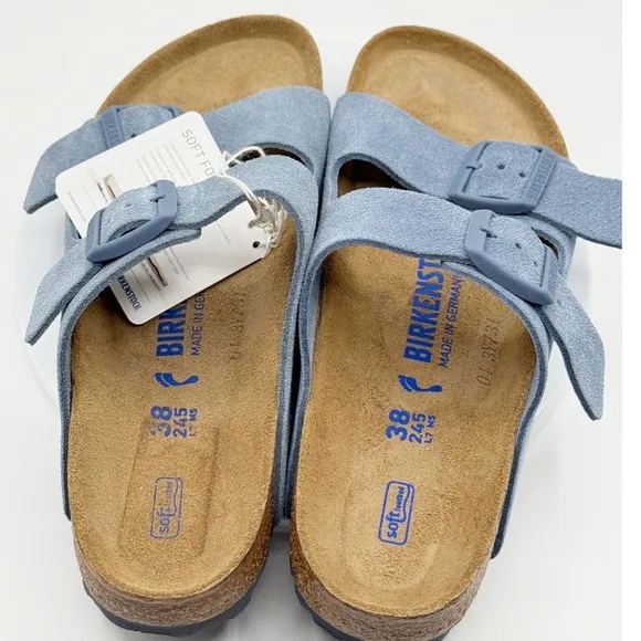 BIRKENSTOCK Arizona Blue Suede Soft Footbed Narrow Size 38 / US 7.0 Women NEW