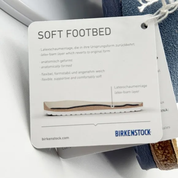 BIRKENSTOCK Arizona Blue Suede Soft Footbed Narrow Size 38 / US 7.0 Women NEW