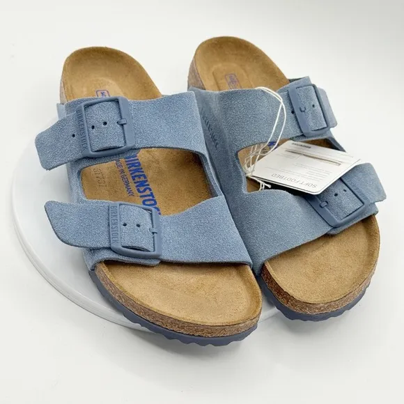 BIRKENSTOCK Arizona Blue Suede Soft Footbed Narrow Size 38 / US 7.0 Women NEW