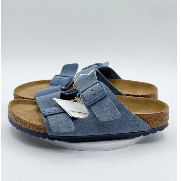 BIRKENSTOCK Arizona Blue Suede Soft Footbed Narrow Size 38 / US 7.0 Women NEW