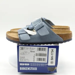 BIRKENSTOCK Arizona Blue Suede Soft Footbed Narrow Size 38 / US 7.0 Women NEW